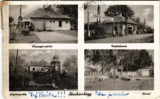 1948 Ábrahámhegy, Napsugár csárda, vasútállomás, strand, Solymosy villa (EB)