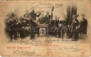 1901 Kolozsvár, Cluj; Balogh Jancsi cigány zenekara cimbalommal. Dunky fivérek / gypsy music band with cimbalom (EK)