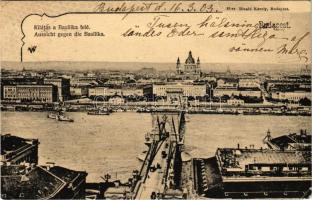 1903 Budapest, kilátás a Bazilika felé, Lánchíd. Divald Károly 18. sz. (EB)