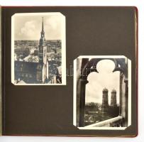 cca 1930-1940 fotók München városáról, 16 db, dombornyomatos vászon fotóalbumban, 9x7 és 9,5x7 közötti méretekben