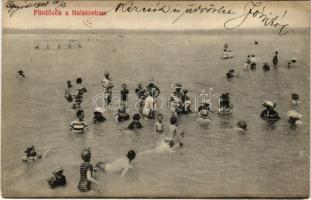 1908 Balaton, fürdőzők a Balatonban. Divald Károly 1677-1907. (EK)
