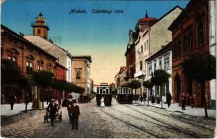 1916 Miskolc, Széchenyi utca, villamos. Orosz Ferenc kiadása (EK)