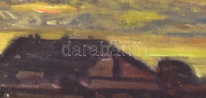 Olvashatatlan jelzéssel: Naplemente. Olaj, karton, sérült. Keretben, 28x35,5 cm