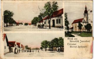 1908 Horvátjárfalu, Horvát Jarfalu, Kroatisch Jahrndorf, Jarovce; utca, templom / streets, church  (EK)