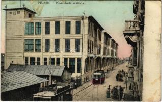 1912 Fiume, Rijeka; Kivándorló szálloda, villamosok / Emigration hotel, trams