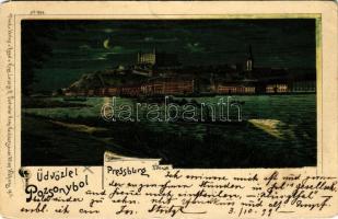 1899 (Vorläufer) Pozsony, Pressburg, Bratislava; vár, este / castle at night. Regel & Krug No. 1898. litho (EB)