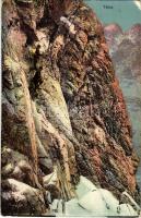 1912 Tátra, Vysoké Tatry; Ferenc József csúcs tájrészlete, a Próba, hegymászók. Feitzinger Ede Ph. No. 27. / mountain climbers (EK)