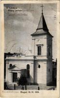 1943 Alsólendva, Lendava; Evangélikus templom (felavatva 1934 szeptember 16-án) / cerkev, Blagosl. 16. IX. 1934 / Lutheran church (EB)