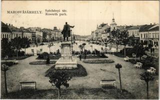1910 Marosvásárhely, Targu Mures; Széchenyi tér, Bem szobor, Holbach Ede üzlete / square, statue, shops