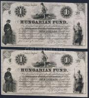 Emigrációs Kossuth-bankó 1852. 1$ (2x) egymásutáni sorszámokkal! T:I