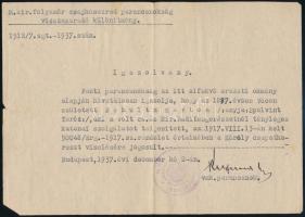 1937 Folyamőr csajkásezred parancsnokság visszamaradó különítmény igazolvány szolgálati és Károly csapatkereszt viselési igazolvány