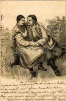 1904 Romantic couple, folklore. litho, 1904 Romantikus pár, folklór. litho