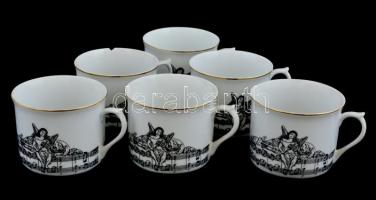 Hollóházi porcelán kakaós csésze készlet zenei motívummal. Matricás, jelzett, hibátlan. 6 db csésze ...