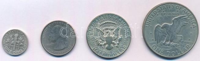 Amerikai Egyesült Államok 1946. 1D Ag + 1967. 1/2$ Ag "Kennedy" + 1971. 1$ Cu-Ni "Eis...