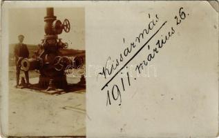 1911 Kissármás, Sarmasel; földgázkút elzáró szerkezettel a budapesti Schlick-féle vasöntöde és gépgyárrészvénytársaságtól / natural gas well with lock. photo (EK)