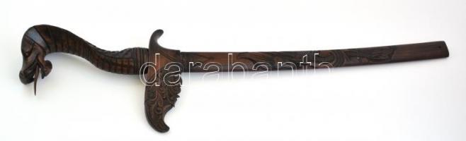 Dekoratív sárkány fejes faragott markolatú kard fa hüvellyel 91 cm
