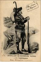 1915 12e Bataillon de Chasseurs Alpins 14e Compagne / WWI French military, Alpine Hunters, mountain infantry troop art postcard. artist signed (EK)
