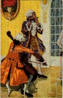 Flötenkonzert / Baroque flute concert, art postcard. Degi Nr. 1012. s: Sigm. Felix Lehmann, Barokk furulyakoncert, művész képeslap. Degi Nr. 1012. s: Sigm. Felix Lehmann