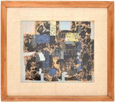 Papp Oszkár (1925-2011): Arany-kék kompozíció. Zománcfesték, olaj, karton, jelzett és datált: Papp O...