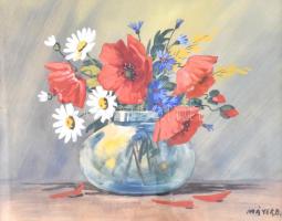 Mayer B. jelzéssel: Virágcsendélet. Akvarell, karton. Díszes, üvegezett fa keretben, 25×32,5 cm