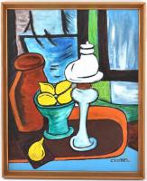 Czóbel jelzéssel: Csendélet. Olaj, farost. Fa keretben. 49×38,5 cm