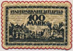 Németország / Weimari Köztársaság / Bielefeld 1921. 100M selyem, bélyegzéssel T:I- Germany / Weimar Republic / Bielefeld 1921. 100 Mark silk, with stamp C:AU