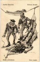Sanftes Erwachten / Kellemes ébredés / Austro-Hungarian Navy K.u.K. Kriegsmarine humorous mariner art postcard. C.F. P. Nr. 22a 1917/18. s: Ed Dworak + S.M. SCHIFF POLA