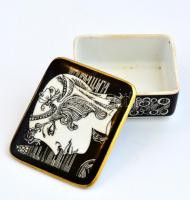Hollóházi Szász Endre által tervezett mintával díszített porcelán dobozka, matricás, jelzett, hibátl...
