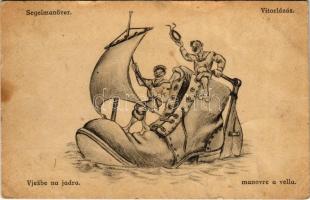 1917 Segelmanöver / Vitorlázás / Vjezbe na jadra / Manovre a vella / Austro-Hungarian Navy K.u.K. Kriegsmarine mariner art postcard, humor. C. F. P. Nr. 62a. unsigned Ed Dworak (EK)
