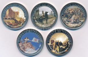 Libéria 2001. 10$ "Szabadság pillanatai - Francia forradalom 1789" multicolor + 10$ "Szabadság pillanatai - Spartacus felkelés i.e. 73-71" multicolor + 10$ "Szabadság pillanatai - Marathoni csata Kr.e. 490." + 10$ "Szabadság pillanatai - Magyar forradalom és szabadságharc 1848." + 10$ "Szabadság pillanatai - A Függetlenségi Nyilatkozat aláírása 1776." multicolor T:PP Liberia 2001. 10 Dollars "Moments of Freedom - French Revolution 1789 " multicolor + 10 Dollars "Moments of Freedom - Revolt of Spartacus 73-71BC" multicolor + 10 Dollars "Moments of Freedom - Battle of Marathon 490 BC." + 10 Dollars "Moments of Freedom - Hungarian War of Independence 1848." + 10 Dollars "Moments of Freedom - Declaration of Independence 1776." C:PP