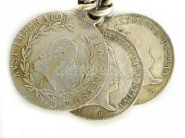 Ezüst(Ag) óralánc, pótolt csattal, jelzett, 3 db pénzérmével, h: 20 cm, 38,6 g