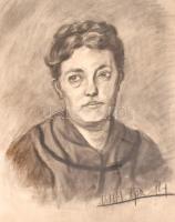 Jelzés nélkül: Női portré. Szénrajz, papír (korabeli vízjeles), dátumozva (1904. Apr. 14), paszpartuban, 54,5x43,5 cm