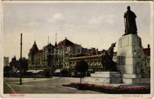 1929 Debrecen, Ferenc József út, Bika szálloda, villamos, üzletek (EB)