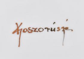 Herend, Koszorúsné jelzett porcelán tál kézi, aranyfestéssel 27x22 cm