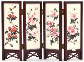 Kínai mini paraván 4 db  kétoldalas, kézzel festett porcelán képpel. Egy kép mérete 15x5 cm / Chines...