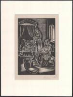 Molnár C. Pál (1894-1981): Születés. Fametszet, papír, paszpartuban, utólagos jelzéssel, 16,5×11 cm