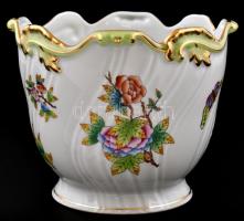 Herendi Viktória mintás kaspó. Kézzel festett, jelzett, apró kopásokkal, d:19,5 cm, m: 15,5 cm