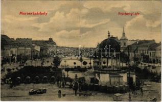 Marosvásárhely, Targu Mures; Széchenyi tér, ivókút vizes hordókkal. Reményi bazár 885. / square, fountain with water barrels