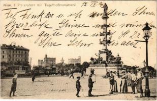 1904 Wien, Vienna, Bécs II. Praterstern mit Tegetthoffmonument / statue, horse-drawn trams, street