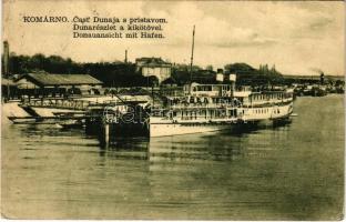 1934 Komárom, Komárnó; Dunarészlet a kikötővel / Danube river and port, steamship (EK)