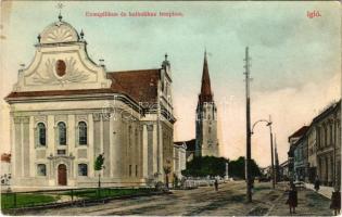 Igló, Zipser Neudorf, Spisská Nová Ves; Evangélikus és katolikus templom. Dörner Gyula kiadása / churches