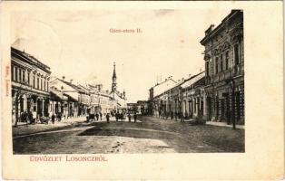 Losonc, Lucenec; Gácsi utca II., Belach Lajos üzlete / street, shops (EK)