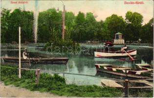 1908 Buziásfürdő, Baile Buzias; Szent Antal tó, csónakázók. Francz testvérek kiadása / lake, boats