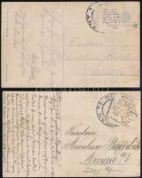 cca 1910 5 db megírt és futott képeslap, a bélyeg alatti titkos üzenetekkel