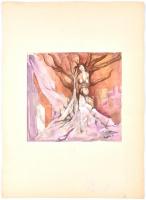Raffael jelzéssel: Szürreális akt. Akvarell, papír, paszpartuban. 27,5×29 cm