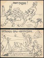 4 db RÉGI osztrák-magyar első világháborús katonai karikatúra motívum képeslap. Rud. Kristen / 4 pre-1945 WWI K.u.K. (Austro-Hungarian) military caricature motive postcards