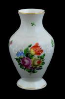 Herendi virágmintás porcelán váza, jelzett, kézzel festett, hibátlan, m: 17,5 cm