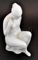 Royal Dux ülő akt, fehér mázas, jelzett, apró kopásokkal, m: 26 cm