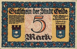 Német Birodalom/Császárság/Oelde 1921.7.1. 5M T:I- Szélén berepedve!