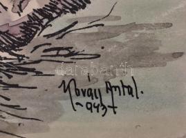 Kovács Antal (?-?): Vágtató lovasszekér. Akvarell-tus, papír, jelzett, 25x33 cm (sarkán gyűrődéssel)